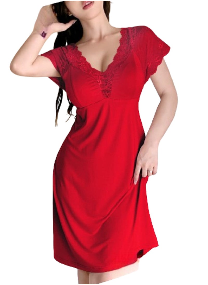 Women's Nightgown with Short Sleeves Adorned with Lace - pzsku/ZAD5E02C7F5DD405E405FZ/45/_/1740397915/567989b8-dd8d-4ab5-a53f-ed88984ee7c6