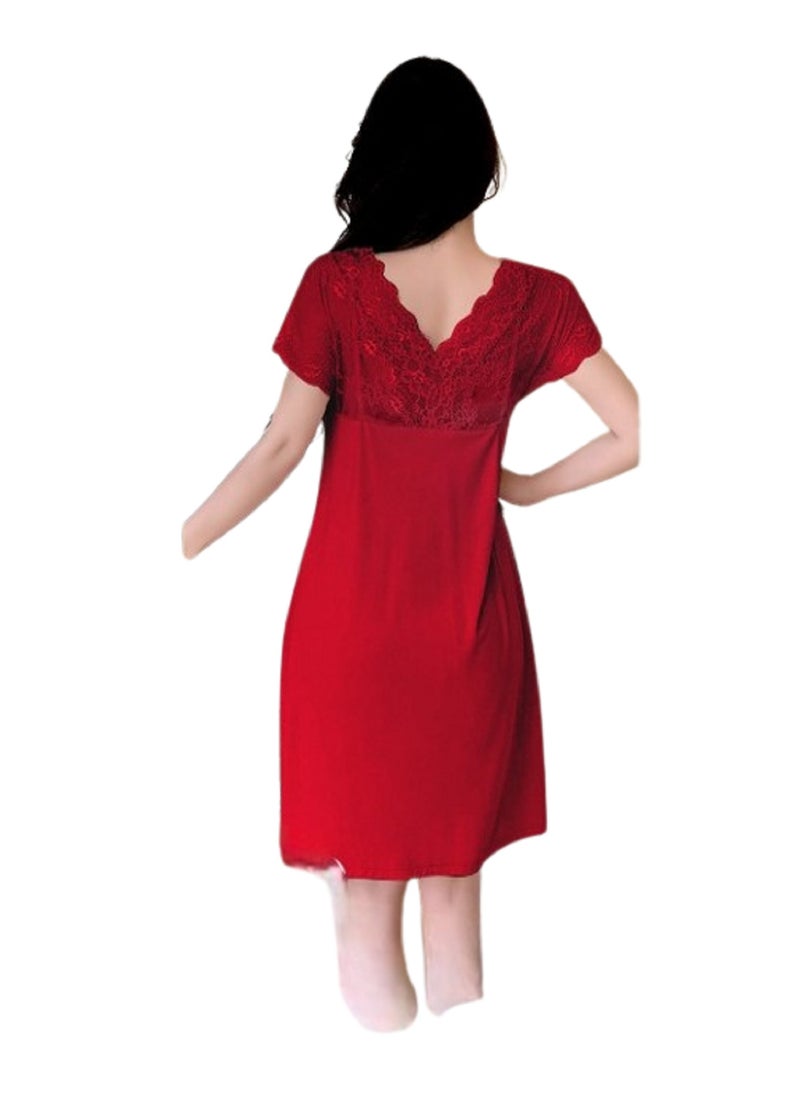 Women's Nightgown with Short Sleeves Adorned with Lace - pzsku/ZAD5E02C7F5DD405E405FZ/45/_/1740397916/7b345cd9-9b1a-4cad-9e3d-226306d22585