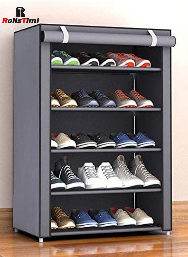 RollsTimi  5-Layer Single Fabric Shoe Rack Grey,60x30x90cm - Image 1
