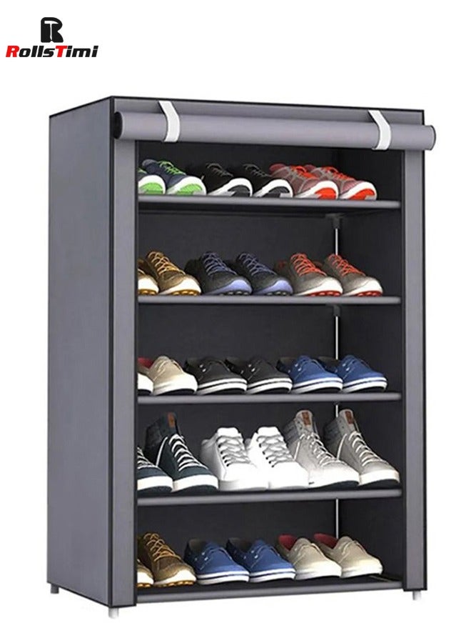 RollsTimi  5-Layer Single Fabric Shoe Rack Grey,60x30x90cm - Image 2