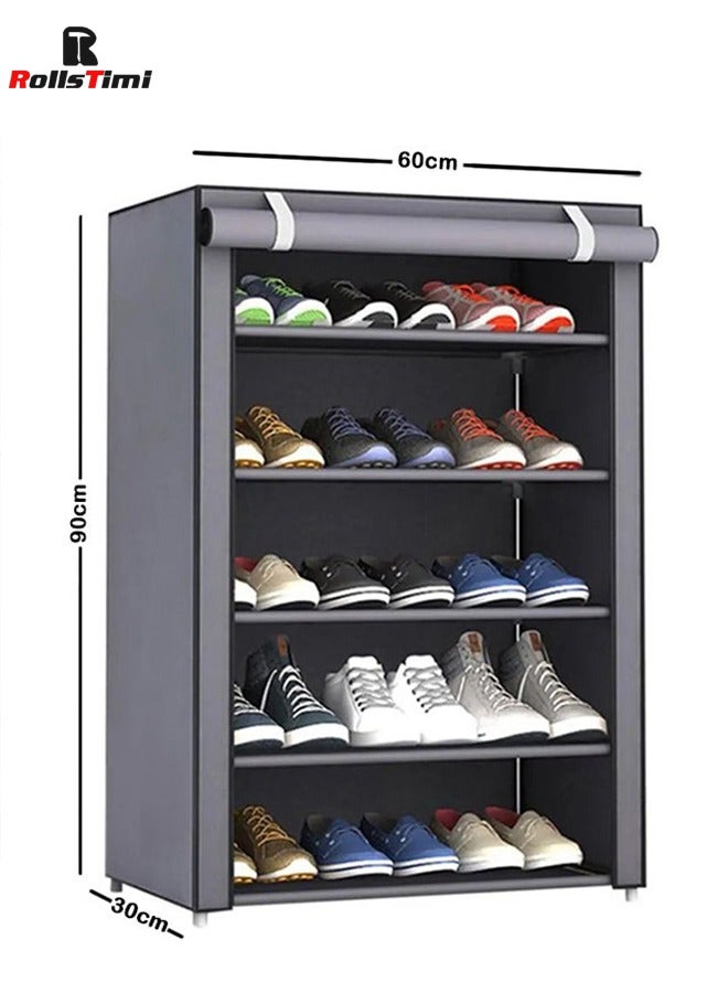 RollsTimi  5-Layer Single Fabric Shoe Rack Grey,60x30x90cm - Image 3