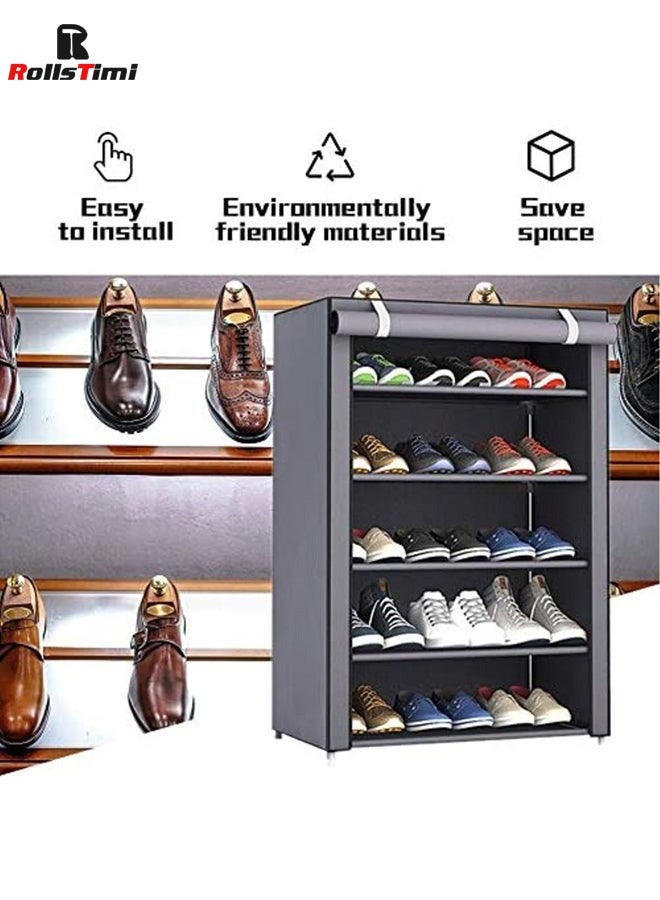 RollsTimi  5-Layer Single Fabric Shoe Rack Grey,60x30x90cm - Image 5