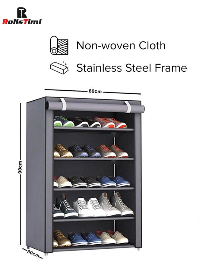 RollsTimi  5-Layer Single Fabric Shoe Rack Grey,60x30x90cm - Image 4