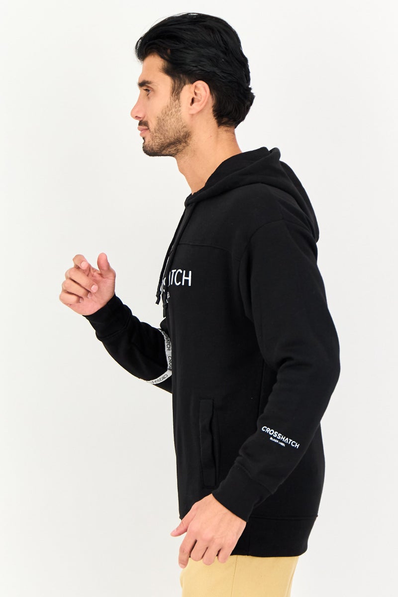 CROSSHATCH Men Brand Logo Long Sleeve Hoodie, Black - Image 3