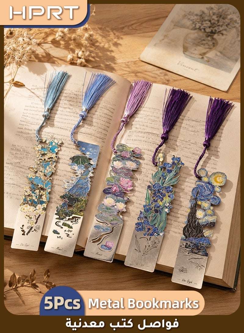HPRT Vintage Painting Style Metal Bookmarks, 5Pcs Van Gogh Oil Painting Theme Bookmark with Tassel, Durable Page Markers for Students Teachers Book Lovers, Back to School Office Gift (11.7*2.8cm) - Image 1