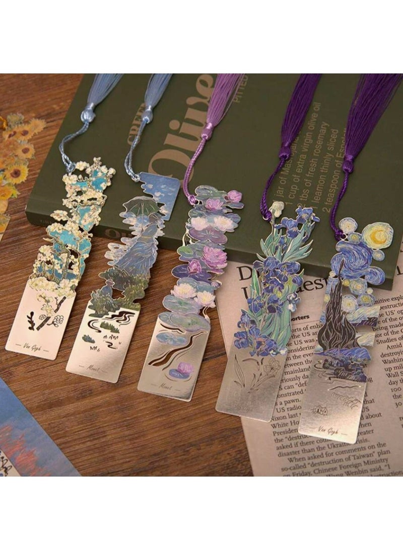 HPRT Vintage Painting Style Metal Bookmarks, 5Pcs Van Gogh Oil Painting Theme Bookmark with Tassel, Durable Page Markers for Students Teachers Book Lovers, Back to School Office Gift (11.7*2.8cm) - Image 2