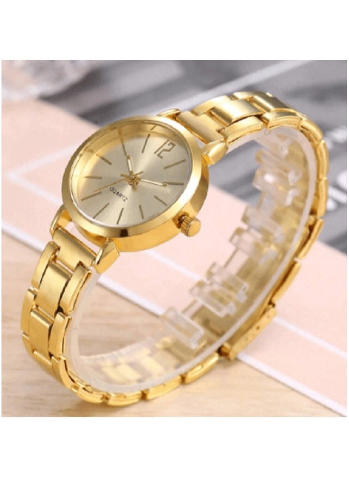 Shein 2pcs Women's Fashion Gold Jewelry Set, Includes Watch And Stainless Steel Love Bracelet,  - Image 2
