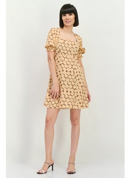 MANGO Women Floral Pattern Mini Dress Brown  - Image 4