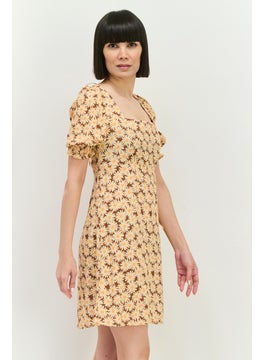 MANGO Women Floral Pattern Mini Dress Brown  - Image 2