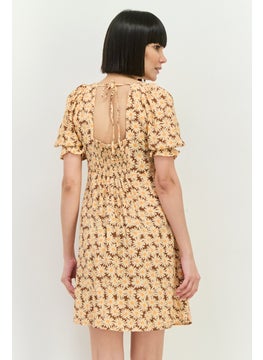 MANGO Women Floral Pattern Mini Dress Brown  - Image 3