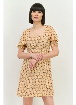 MANGO Women Floral Pattern Mini Dress Brown  - Image 1