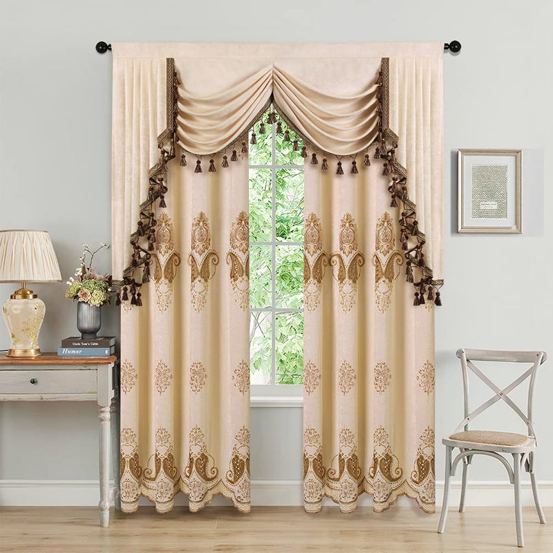 ELKCA Beige Chenille Window Curtains Valance for Living Room Luxury Waterfall Valance for Bedroom  Rod Pocket (W69 Inch  1 Panel) - Image 3