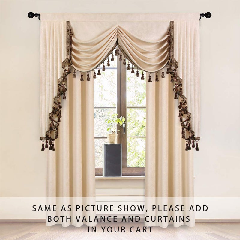 ELKCA Beige Chenille Window Curtains Valance for Living Room Luxury Waterfall Valance for Bedroom  Rod Pocket (W69 Inch  1 Panel) - Image 2