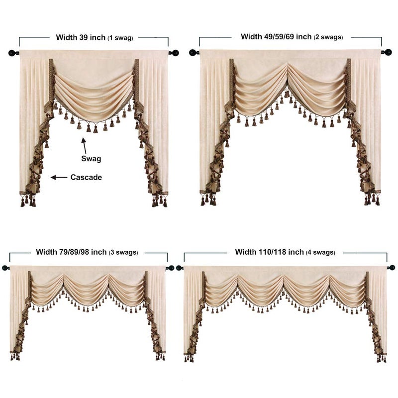 ELKCA Beige Chenille Window Curtains Valance for Living Room Luxury Waterfall Valance for Bedroom  Rod Pocket (W69 Inch  1 Panel) - Image 5