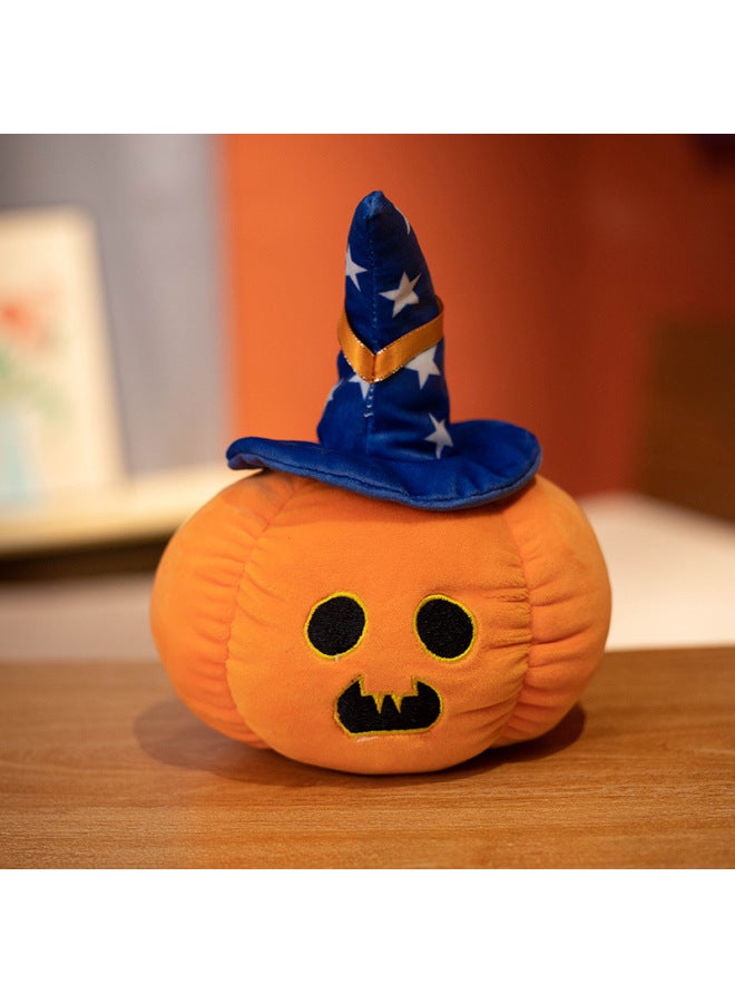 Loquat Overseas  Pumpkin Plush Toy Pillow Funny Devil Pumpkin Pillow Plush Toy Doll-Specifications:20cm (0.1kg)-Color:Round Eye Teeth-blue Stars - Image 1