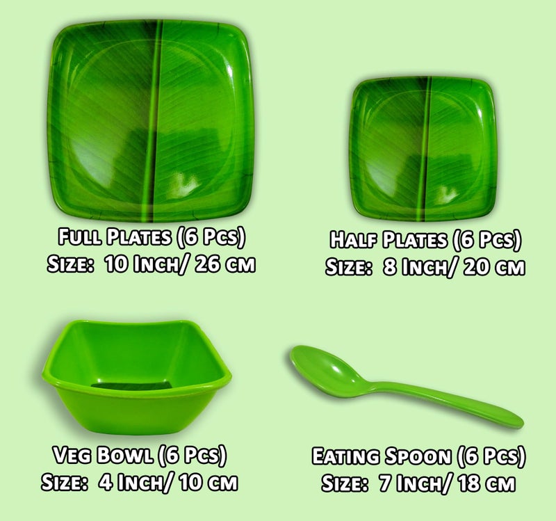 INPRO Every Occasion Covered:- 24-Piece Melamine Square Dinner Set Contains 6 Full Plates, 6 Half Plates, 6 Bowls and 6 Spoons Perfect for Dinning. - Image 2