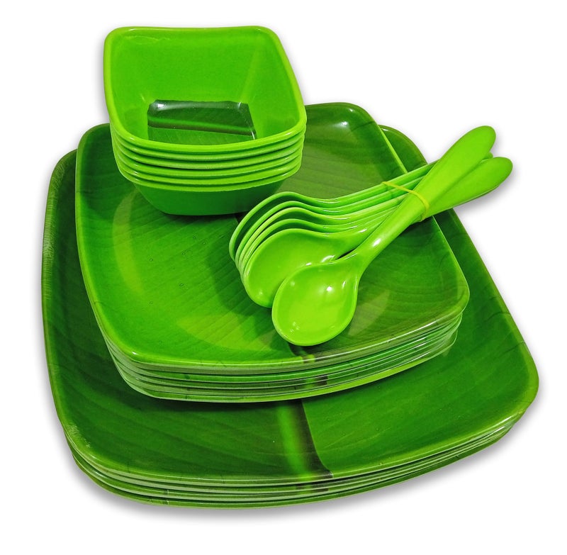 INPRO Every Occasion Covered:- 24-Piece Melamine Square Dinner Set Contains 6 Full Plates, 6 Half Plates, 6 Bowls and 6 Spoons Perfect for Dinning. - Image 4