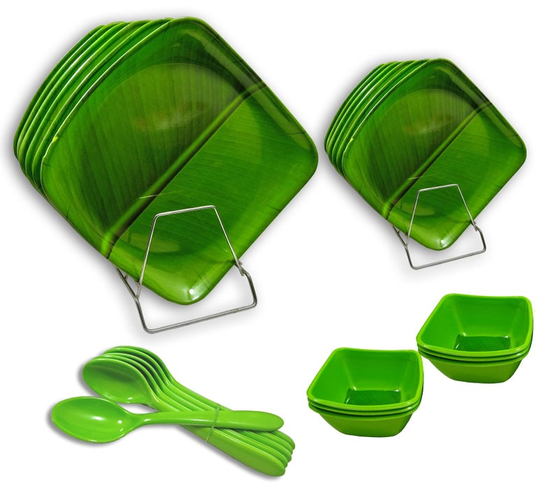 INPRO Every Occasion Covered:- 24-Piece Melamine Square Dinner Set Contains 6 Full Plates, 6 Half Plates, 6 Bowls and 6 Spoons Perfect for Dinning. - Image 3