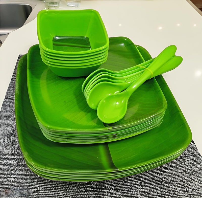 INPRO Every Occasion Covered:- 24-Piece Melamine Square Dinner Set Contains 6 Full Plates, 6 Half Plates, 6 Bowls and 6 Spoons Perfect for Dinning. - Image 1