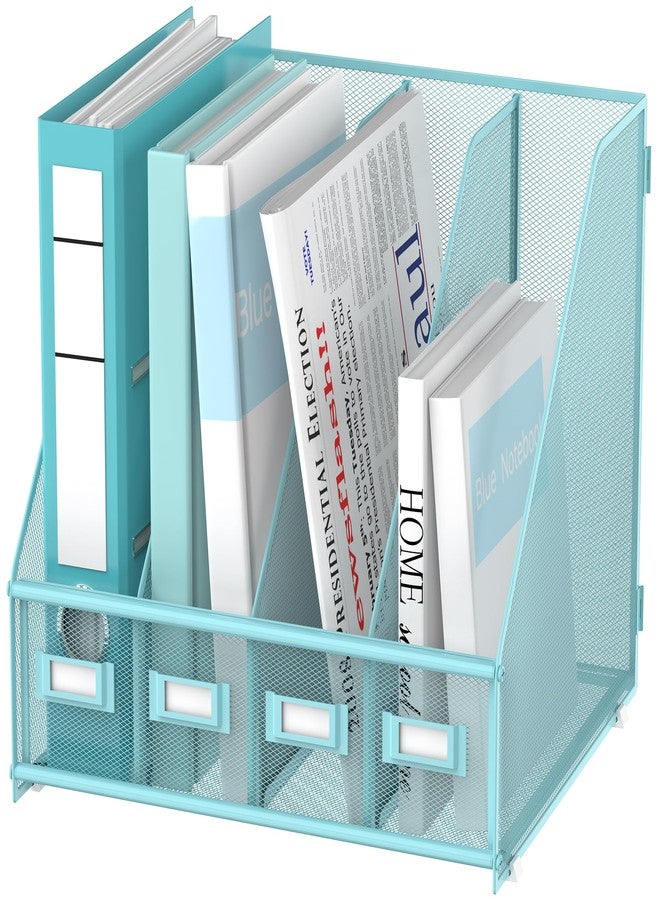 SUPEASY منظم ملفات ومجلات مكتبي من SUPEASY، حامل ملفات معدني بأربعة أقسام عمودية للمكتب والمنزل والمدرسة، أزرق - Image 1