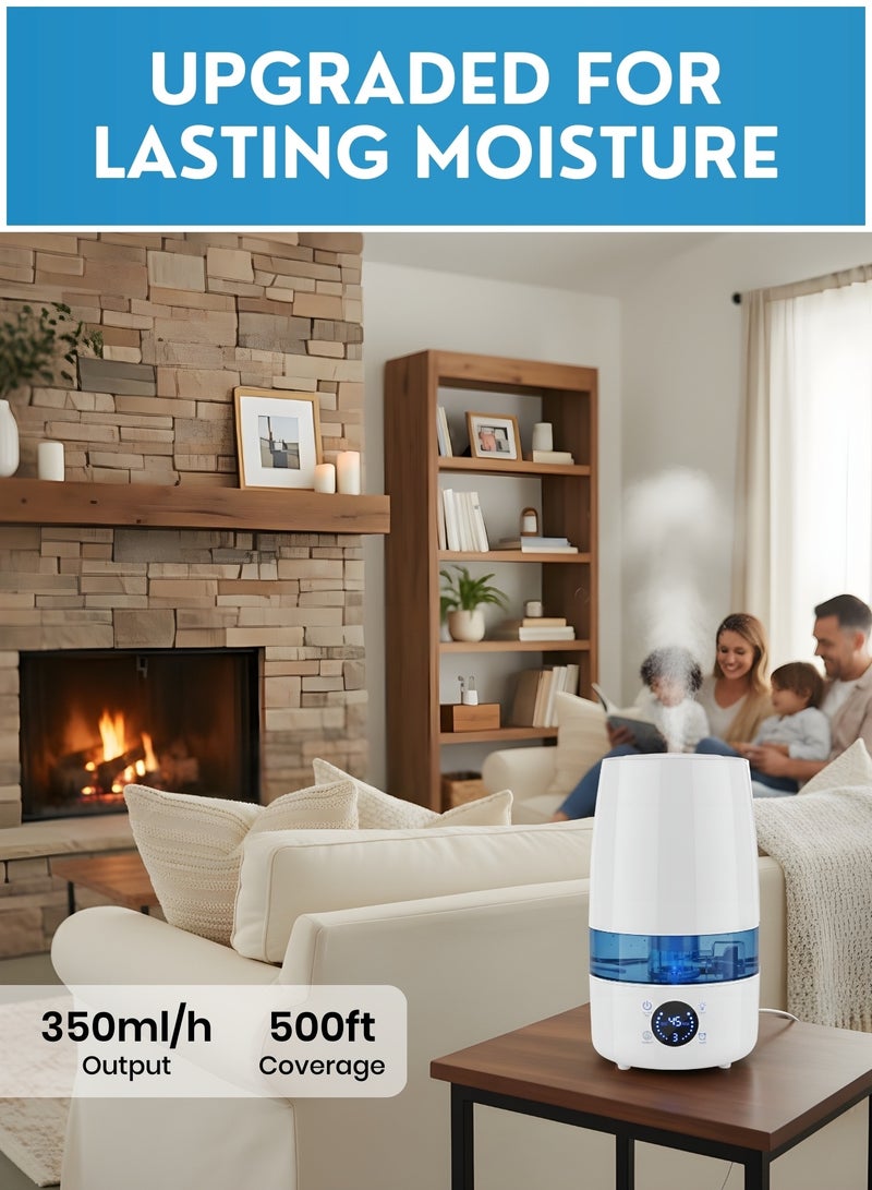 JUNI 4L Ultrasonic Air Humidifier with 360° Mist Nozzle, Quiet Cool Mist Humidifier for Bedroom & Home, 3 Mist Levels, Timer 1–12H, Adjustable Humidity Control, Large Capacity Room Humidifier - Image 3