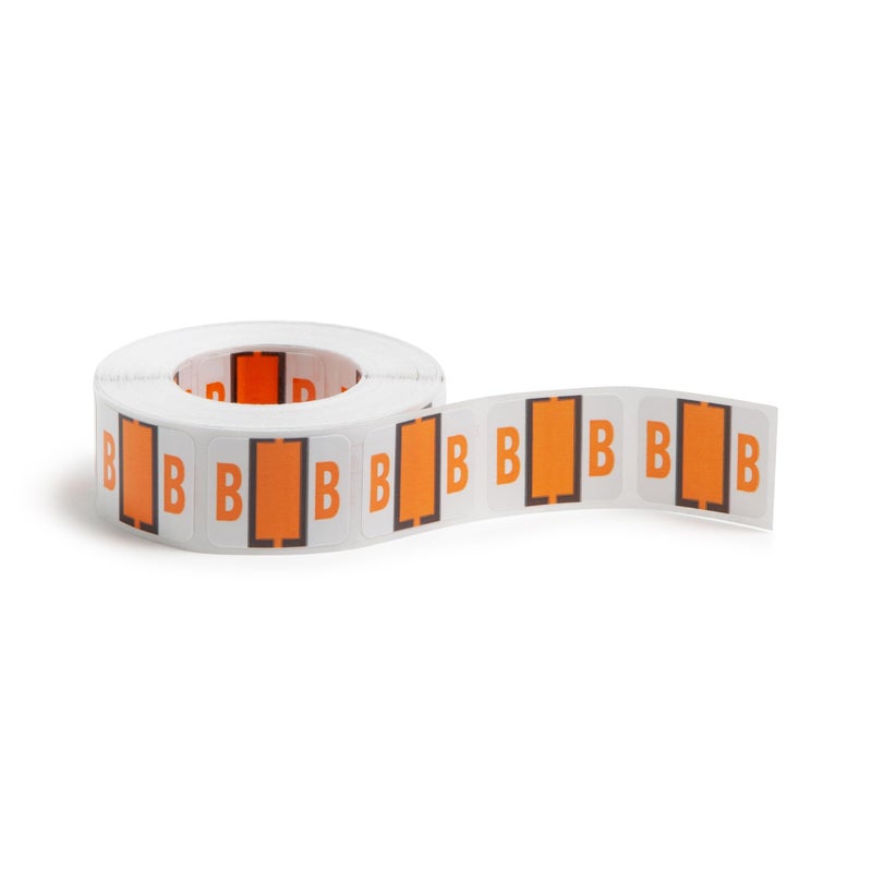 Smead BCCR Bar-Style Color-Coded Alphabetic Label, B, Label Roll, Light Orange, 500 Labels per Roll, (67072) - Image 1