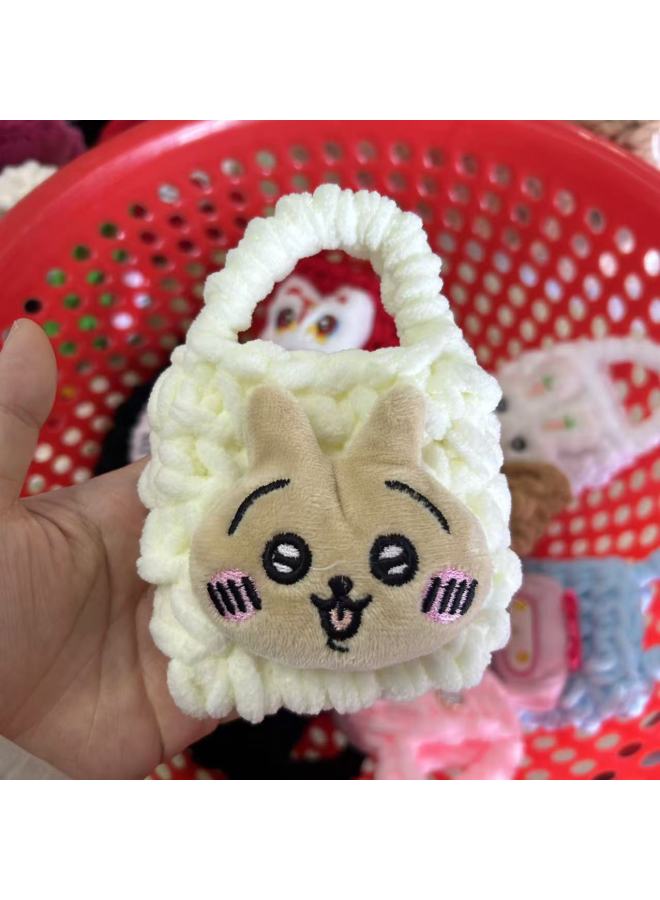 Pink Cute Cyber Red Bear Lion Wake Flower Plush Hand-woven Drop-resistant Headphone Bag Bluetooth Headphone Protective Cover Finished Product-Color:Khaki Xiaoba  - Image 1