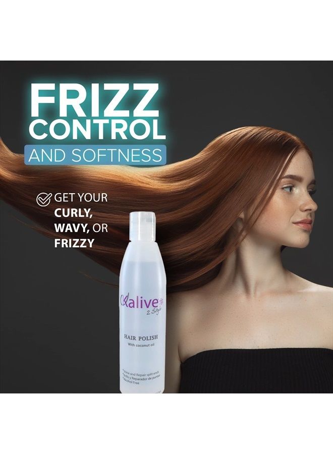 KALIVE 2 STYLE KALIVE Hair Polish with Coconut Oil for hair care, nourishing and smoothing for frizzy, dry, and damaged hair - 8 oz, anti-frizz hair product. - Image 2