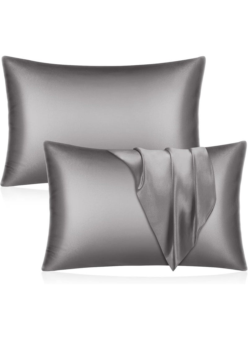VITION - Satin Silk Pillow Case Cover for Hair and Skin, Soft Breathable Smooth Both Sided Silk Pillow Cover Pair (Standard - 50 x 65cm - 2pcs - Dark Grey) - Image 1