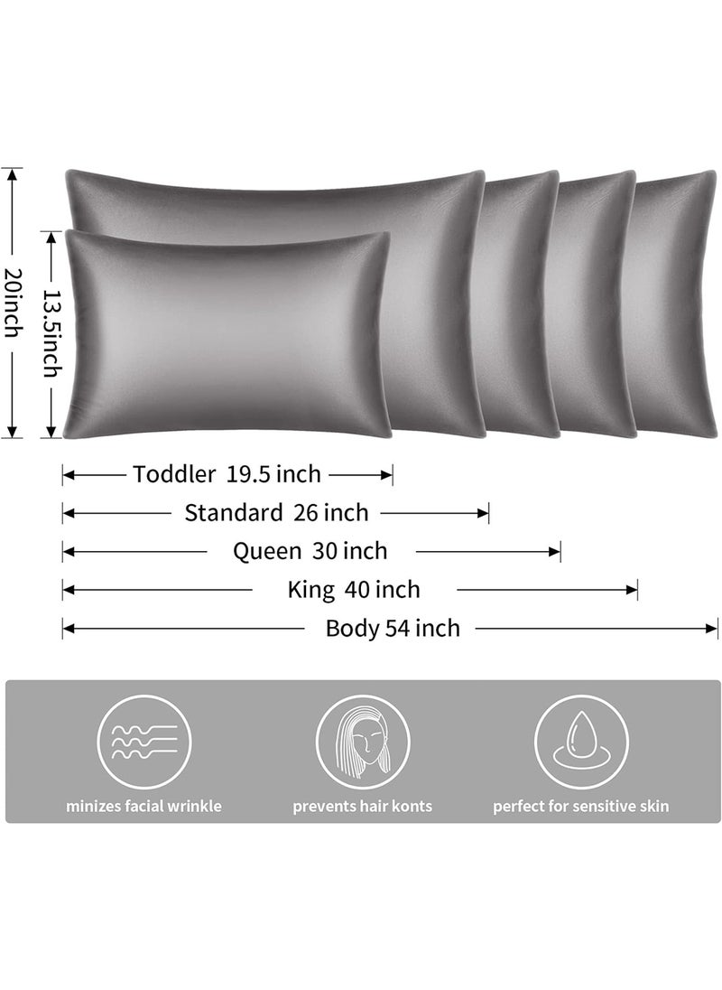 VITION - Satin Silk Pillow Case Cover for Hair and Skin, Soft Breathable Smooth Both Sided Silk Pillow Cover Pair (Standard - 50 x 65cm - 2pcs - Dark Grey) - Image 1
