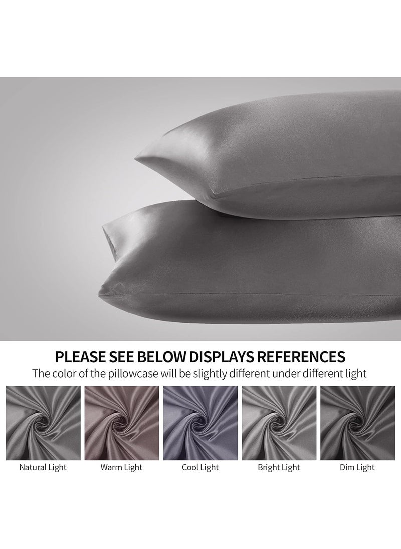 VITION - Satin Silk Pillow Case Cover for Hair and Skin, Soft Breathable Smooth Both Sided Silk Pillow Cover Pair (Standard - 50 x 65cm - 2pcs - Dark Grey) - Image 1