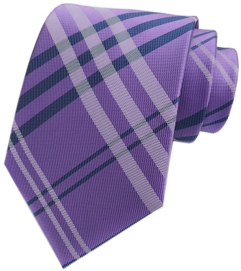 Elfeves Lilac Purple Navy Gingham Seft Tie Woven Narrow Party Cool Necktie 3.15" for Men - Image 1