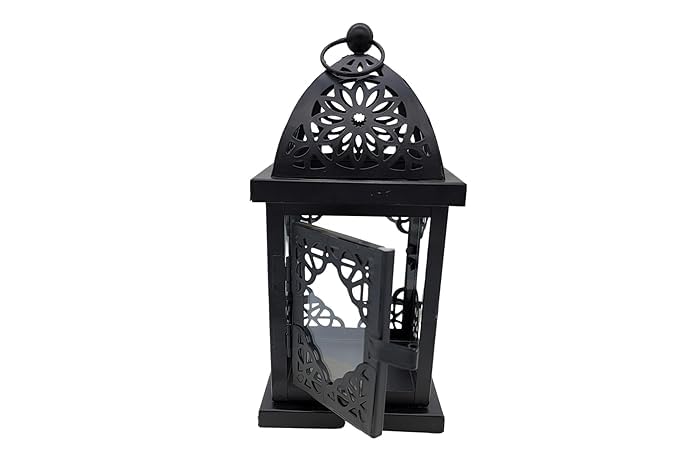 EDBIRET Vintage Temple Style Hanging and Tabletop Metal Decorative Candle Lantern Holder with Transparent Clear Glass Perfect for Home Decoration Parties Events Wedding Indoors and Outdoor Black - Image 1