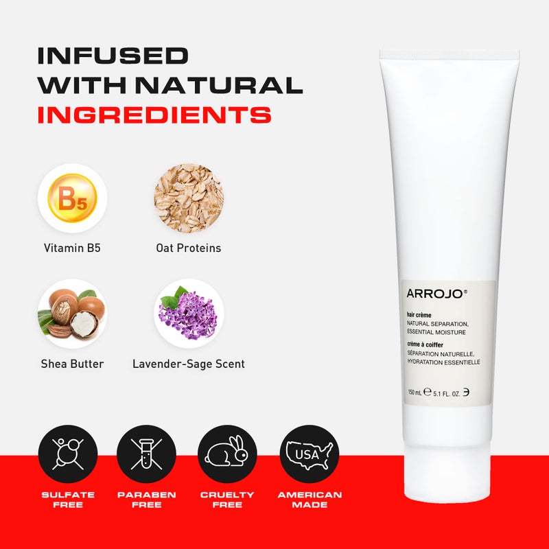 Arrojo Hair CrÃ¨me - Sulfate Free and Paraben Free Leave-In Smoothing Cream for All Hair Types - Anti-Frizz Cream with Vitamin B5, Oat Proteins, Shea Butter, Lavender Pear Scent, 5.1 oz - Image 4