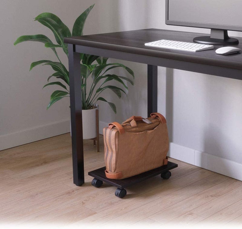 INDIAN DECOR INDIAN DECOR 61296 CPU Holder with Wheels Under Desk Stand Cart Dark Brown  - Image 4