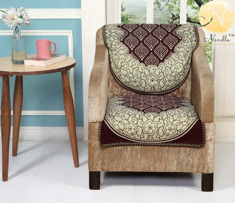 Nendle Abstract Pattern Cotton Abstract Sofa Covers Set of 3 Seater (Brown, 2 Pieces, 69 Inch x 27 inch) - Image 3