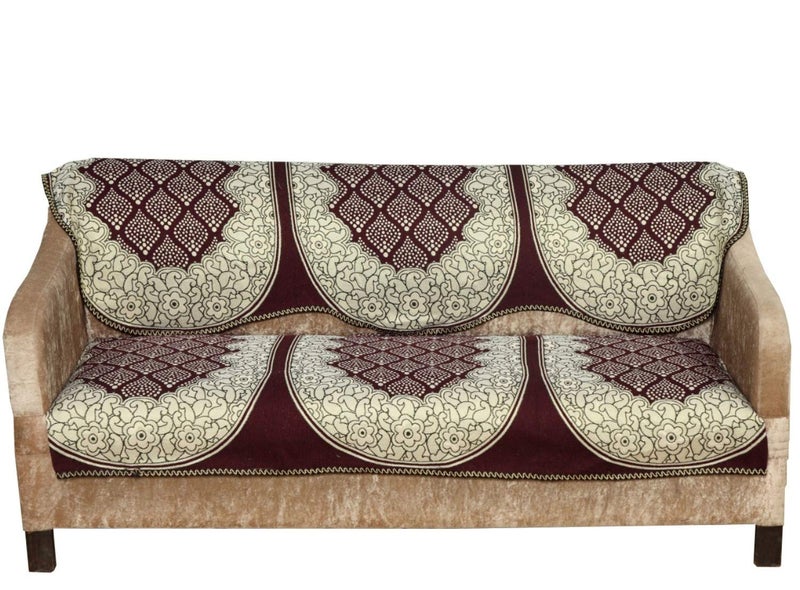 Nendle Abstract Pattern Cotton Abstract Sofa Covers Set of 3 Seater (Brown, 2 Pieces, 69 Inch x 27 inch) - Image 1