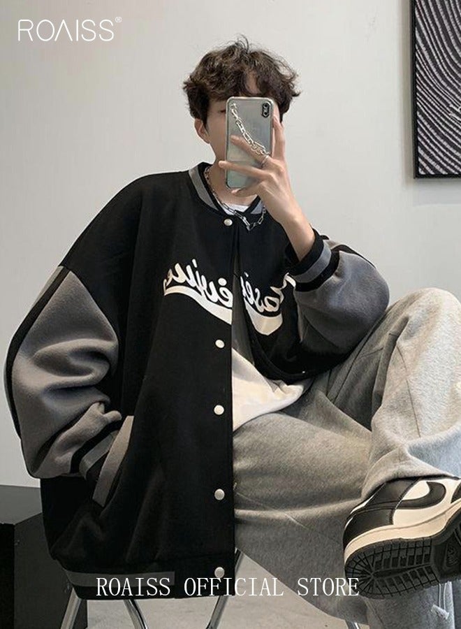 roaiss Varsity Jacket Men Women Letter Baseball Jacket Embroidery Japanese Coat Patchwork Couple Clothes Streetwear - Image 1