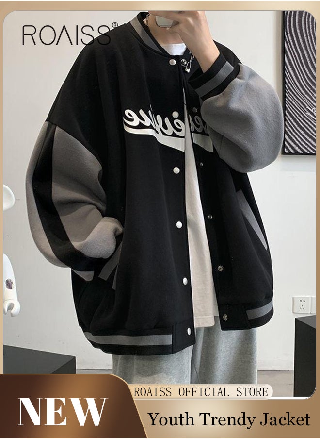 roaiss Varsity Jacket Men Women Letter Baseball Jacket Embroidery Japanese Coat Patchwork Couple Clothes Streetwear  - Image 3