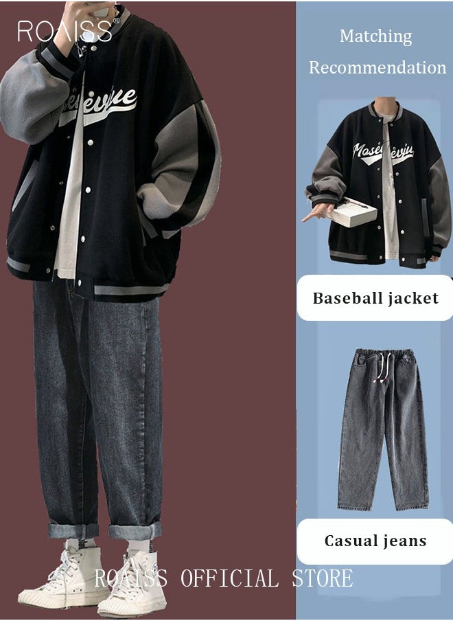 roaiss Varsity Jacket Men Women Letter Baseball Jacket Embroidery Japanese Coat Patchwork Couple Clothes Streetwear  - Image 5