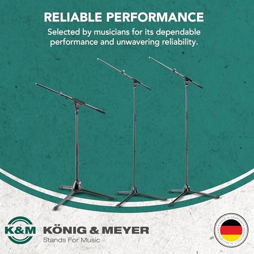 KM K&M König & Meyer 21075.500.55 Tripod Microphone Stand - Adjustable Telescoping 1-Piece Boom Arm - Professional Grade - Heavy Duty with Folding Leg Base - German Made - Black - Image 4