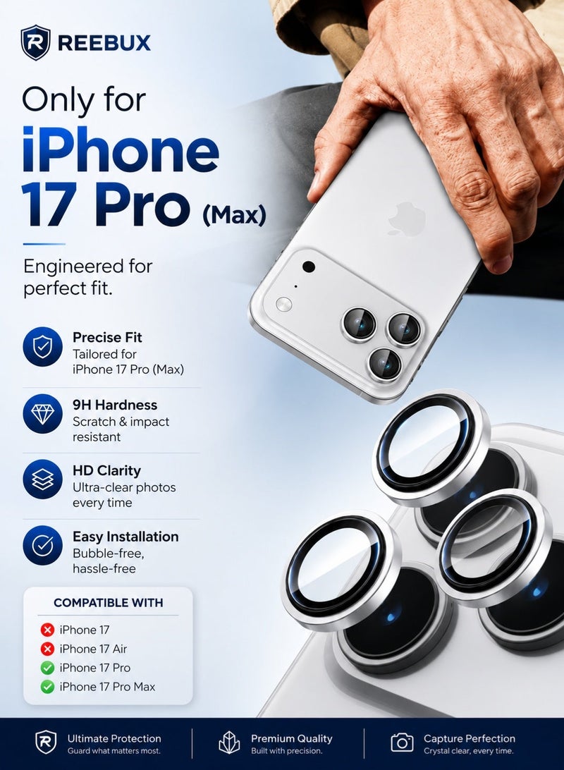 Reebux Camera Lens Protector for iPhone 17 Pro/iPhone 17 Pro Max , HD Tempered Metal Glass Camera Screen Protector Cover Film Accessories, Clear - Image 3