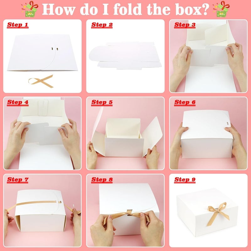 Gift Box with Lid - 10 Pieces for Gift Wrapping and Occasions - Elegant and Strong Design (White, 20x20x10cm) - Image 4