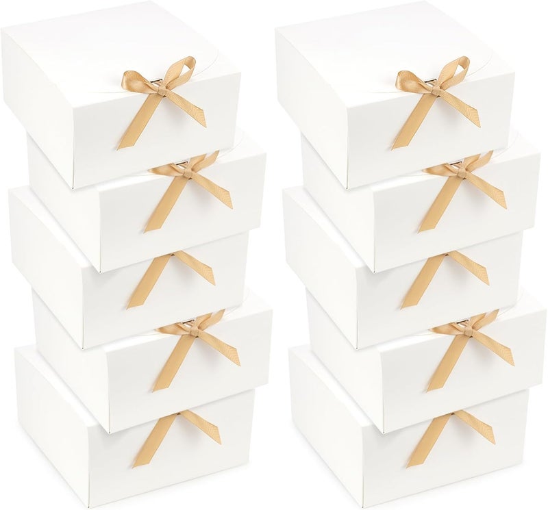 Gift Box with Lid - 10 Pieces for Gift Wrapping and Occasions - Elegant and Strong Design (White, 20x20x10cm) - Image 1