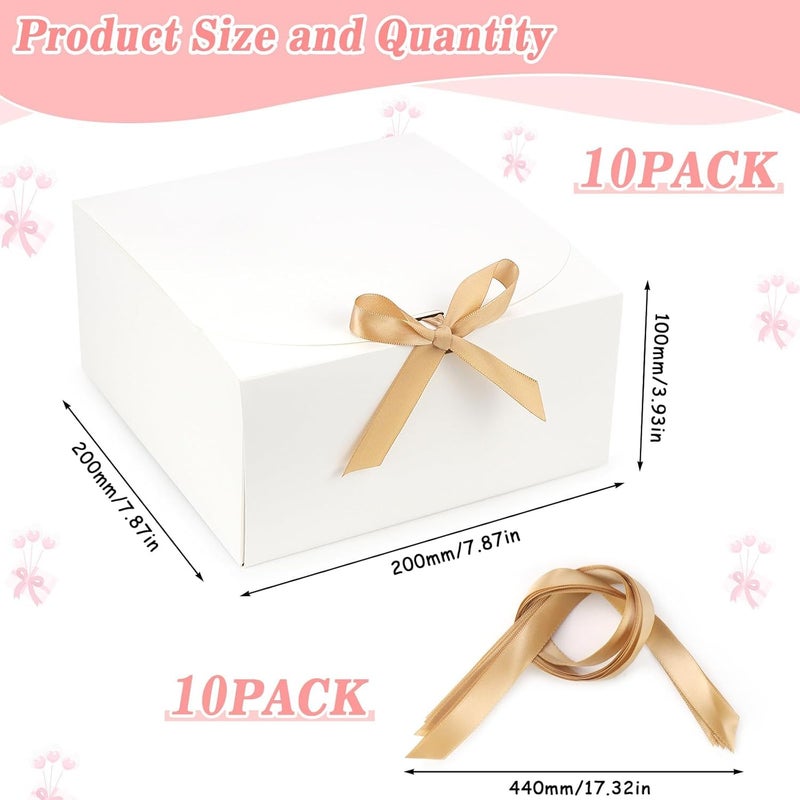 Gift Box with Lid - 10 Pieces for Gift Wrapping and Occasions - Elegant and Strong Design (White, 20x20x10cm) - Image 2