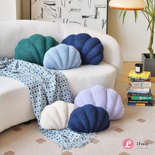 Lfsaaj Navy Seashell Throw Pillows, Shell Shaped Throw Pillows, 13 Inch Soft Home Decorative Pillow Plush Cushion for Bed Couch Living Sofa Room Decor Accent Throw Pillow - Image 4