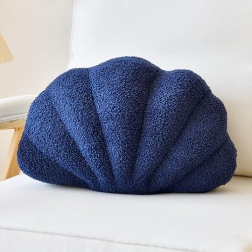 Lfsaaj Navy Seashell Throw Pillows, Shell Shaped Throw Pillows, 13 Inch Soft Home Decorative Pillow Plush Cushion for Bed Couch Living Sofa Room Decor Accent Throw Pillow - Image 1