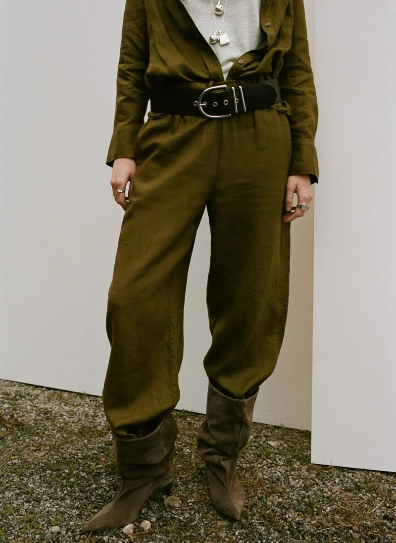 MANGO Straight Linen-Blend Trousers