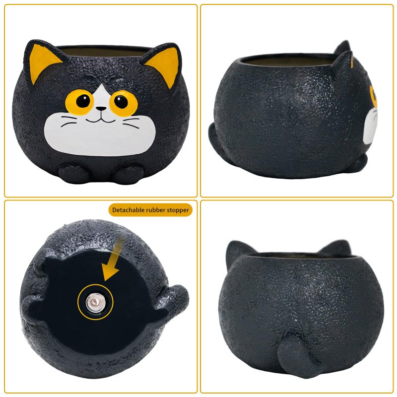 Toparad Black Cat Planter Pot - Unique Resin Succulent Planter with Drainage Hole, Funny Cat Plant Pots for Indoor Outdoor Plants, Cute Decorative Flower Pot Gift for Mother and Cat/Plant Lovers - Image 4