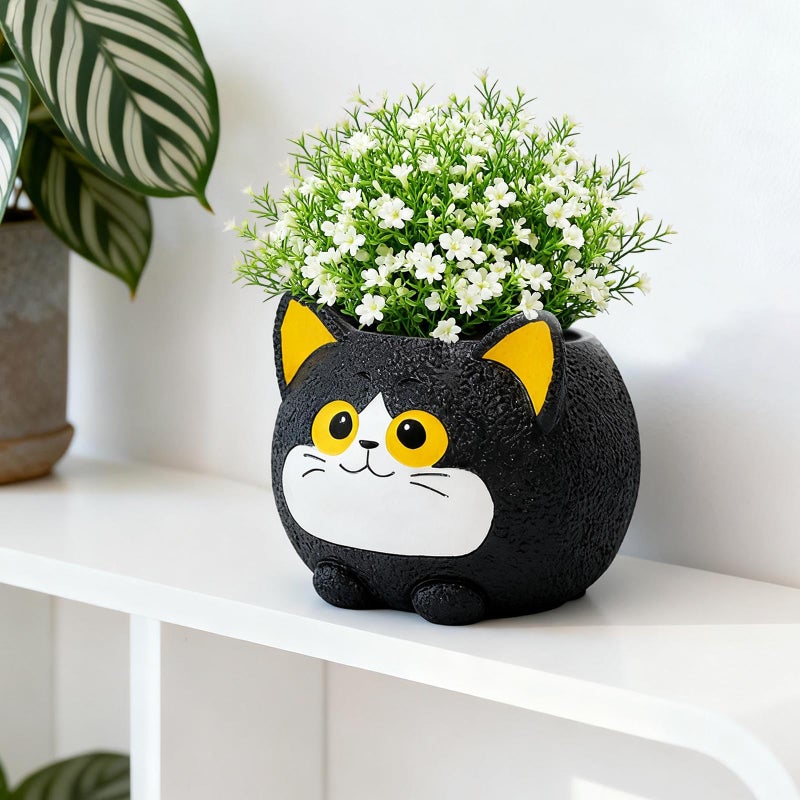 Toparad Black Cat Planter Pot - Unique Resin Succulent Planter with Drainage Hole, Funny Cat Plant Pots for Indoor Outdoor Plants, Cute Decorative Flower Pot Gift for Mother and Cat/Plant Lovers - Image 2